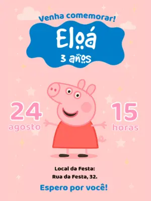 Convite de Aniversário Peppa Pig Editável Online para Imprimir