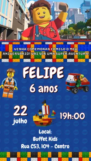 Convite Animado Aniversário Infantil Lego Editável