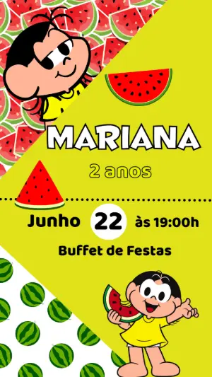 Convite de Aniversário Magali e Melancia para Editar Online