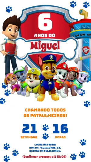 Invito di compleanno Paw Patrol – Statico – Alegria no ar