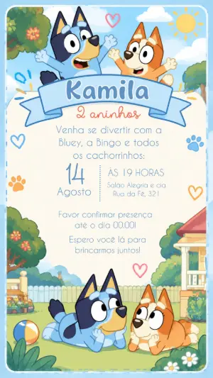 Invito di compleanno Bluey – Statico – Felicity Artes