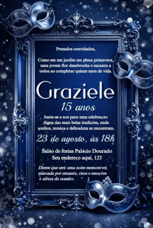Convite 15 Anos Baile de Máscaras Azul Elegante para Editar