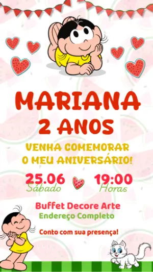 Convite de Aniversário Magali Melancia para editar online