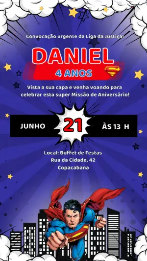 Convite de Aniversário Superman e Liga da Justiça Editável