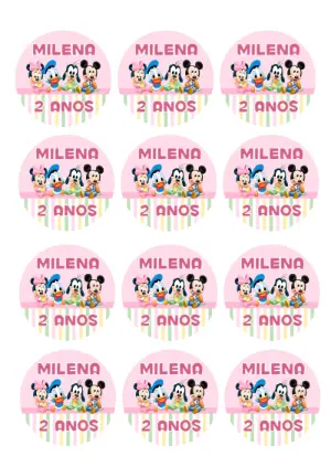 Adesivo Redondo Turma do Mickey Baby para Editar e Imprimir