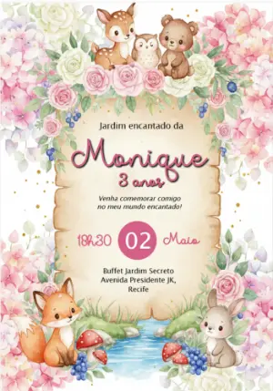 Convite Aniversário Bosque Encantado com Animais para Editar