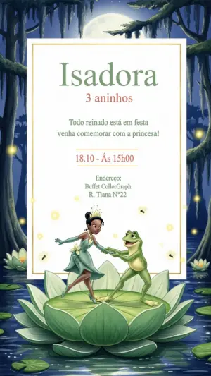 Convite Aniversário Princesa e o Sapo para Editar Online