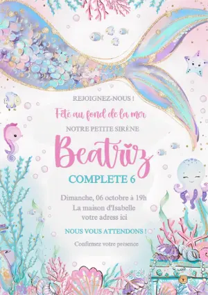 Invitation Anniversaire Thème Sirène Pailletée | Modèle à éditer