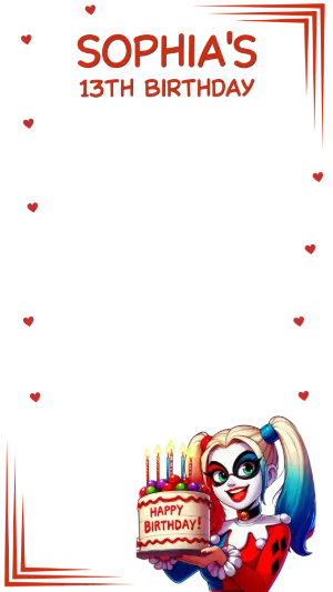 Harley Quinn Birthday Photo Frame - Editable Digital Template