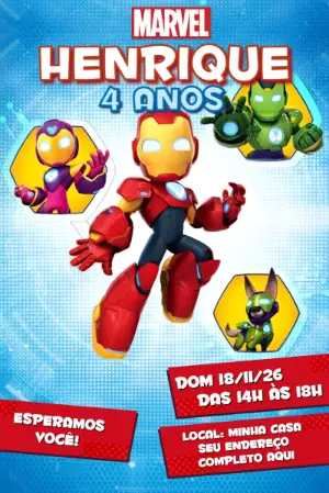 Convite Editável Homem de Ferro e Seus Amigos Incríveis