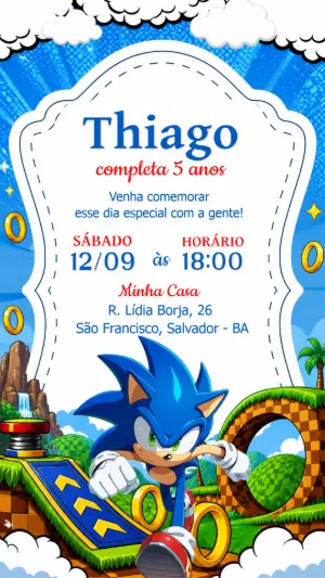 Convite de Aniversário Sonic Clássico para Editar Online
