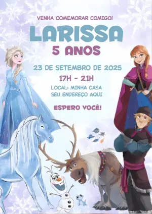 Convite de Aniversário Frozen com Personagens para Editar