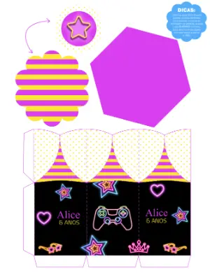Centro de Mesa Gamer Neon Editável para Aniversário
