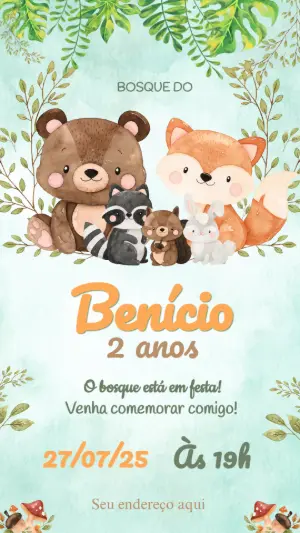 Convite de Aniversário Bosque Encantado para Editar Online