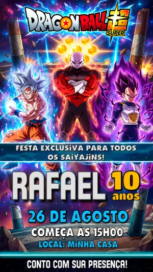 Convite de Aniversário Dragon Ball Super Editável com Goku e Vegeta