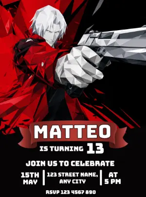 Devil May Cry Style Birthday Invitation - Editable Template