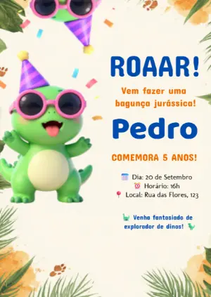 Invitación de cumpleaños Dinosaurio – Estático – KC Design