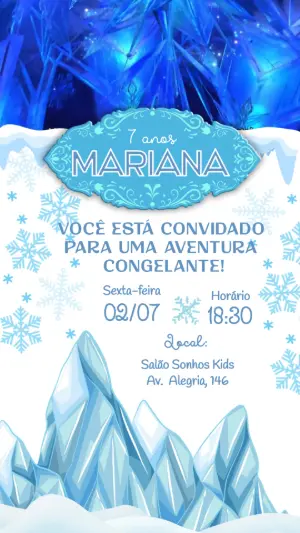 Convite Animado de Aniversário Frozen: Elsa e Anna para Editar