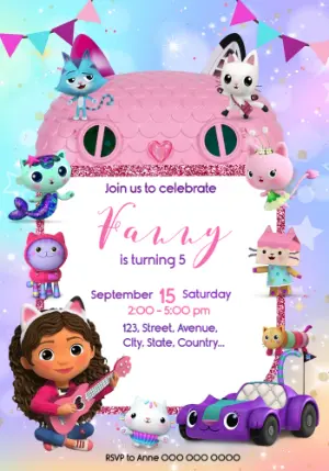 Gabby's Dollhouse Birthday Invitation Editable Template