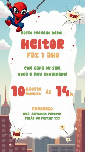 Convite Aniversário Homem Aranha para Editar Online