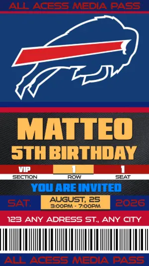 Editable Football Ticket Birthday Invitation Buffalo Bills