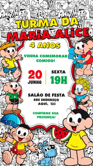 Convite de Aniversário Turma da Mônica para Editar Online