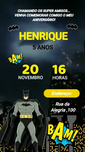Convite de Aniversário Batman para Editar Online