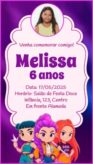 Invitation d'anniversaire KPop Demon Hunters – Statique – Idesign Personalizados