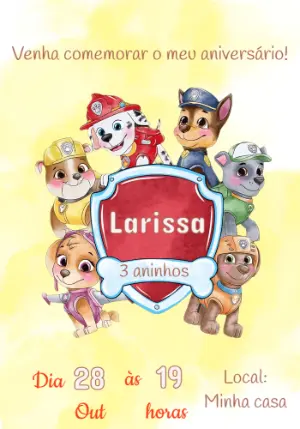 Invito di compleanno Paw Patrol – Statico – Priscila