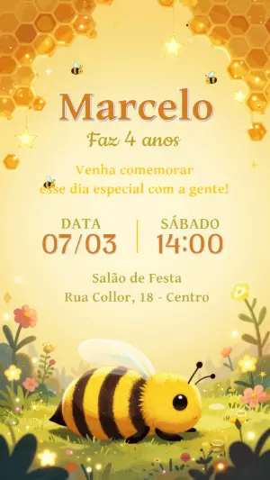 Convite de Aniversário Abelhinha Fofo para Editar Online
