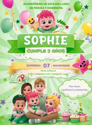 Invitación de Cumpleaños Bebefinn Colorida para Editar