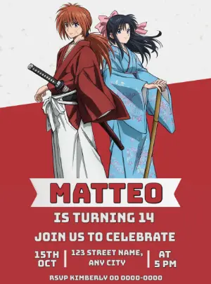 Samurai Anime Birthday Invitation | Editable Digital Template
