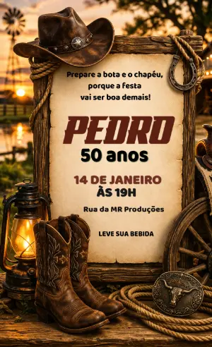 Convite Animado Aniversário Country Rústico para Editar