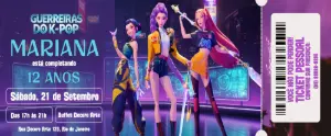 Convite Aniversário Guerreiras do K-pop Ticket para Editar
