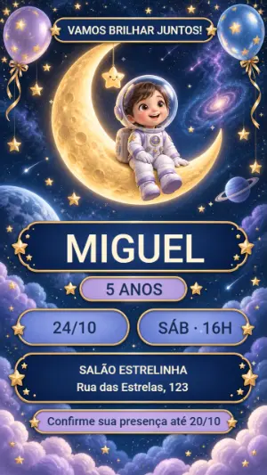 Convite Animado Aniversário Astronauta Festa nas Estrelas