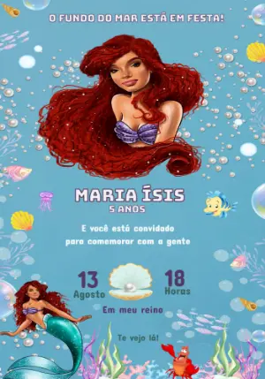 Convite de Aniversário Pequena Sereia para Editar Online