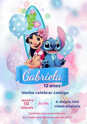 Convite de Aniversário Lilo & Stitch Tropical para Editar Online