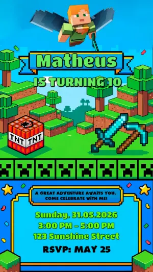 Editable Minecraft Birthday Invitation for Kids