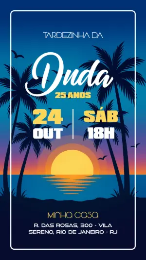 Convite Aniversário Tardezinha com Pôr do Sol para Editar Online