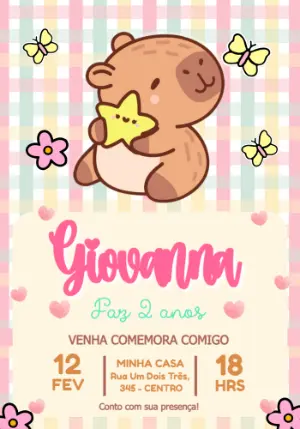Convite Digital Aniversário Infantil Capivara para Editar