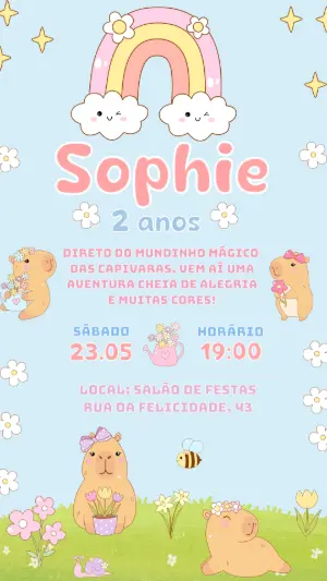 Convite Aniversário Capivara Fofa para Editar Online