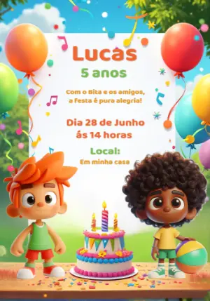 Convite Aniversário Mundo Bita com Amigos para Editar Online
