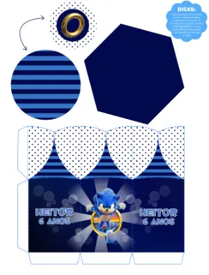 Centro de Mesa Sonic para Aniversário Infantil - Modelo Editável