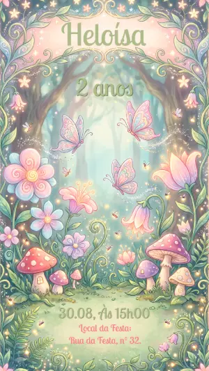 Invitación de cumpleaños Jardín encantado – Estático – Alegria no ar