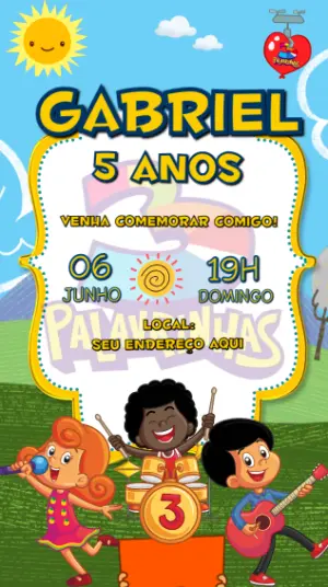Convite de Aniversário 3 Palavrinhas Editável Online