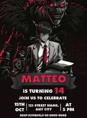 Editable Death Note Anime Birthday Invitation Template