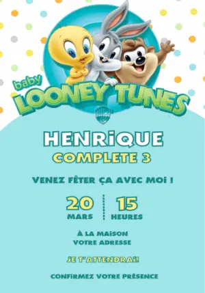 Invitation Anniversaire Baby Looney Tunes à Éditer en Ligne