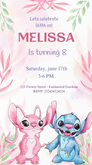 Animated Stitch & Angel Birthday Invitation | Editable Video Template