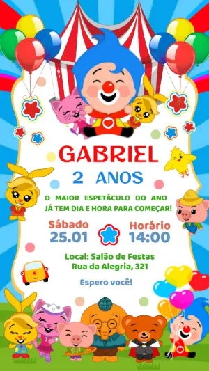 Convite Aniversário Palhaço Plim Plim para Editar Online