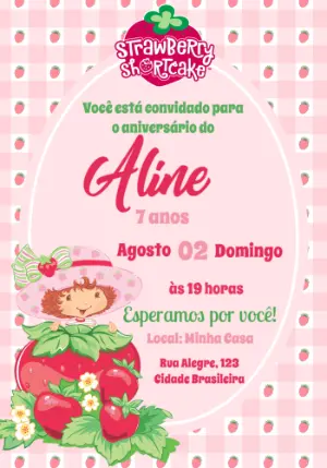 Convite de Aniversário Moranguinho Rosa para Editar